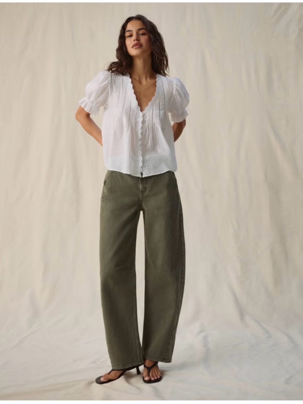 Abercrombie & Fitch Olive High-Rise Barrel Pants - Picture 4 of 7